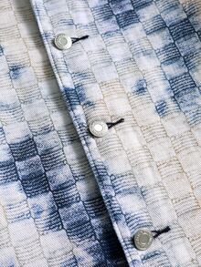 ROMWE MEN Digital Print Brand 3D Plaid American Vintage Bubble Check Tie-Dye 2 In 1 Shacket Unisex Double Layer Patchwork Gradient Old Blue & White Loose Lapel Workwear Jacket - Multicolor - View 5