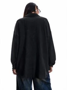 SHEIN EZwear 女款黑色單排扣長袖極簡百搭襯衫 - 黑色 - 查看 2