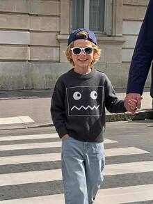 Boys' Sweater Children Autumn/Winter New Korean Style Fashion Versatile Cute Knit Base Layer Top Baby College Style Cartoon - Grey - View 8