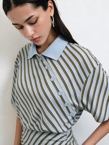 Nöista Women's Striped Casual Daily Wear T-Shirt - Blue - View 5