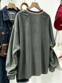 Resyla American Vintage Street Distressed V-Neck Sweatshirt, College Style, Letter Print, Autumn And Winter Style, Currently Popular, Fashionable Sweatshirt - Multicolor - View 2