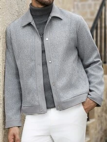 Manfinity Homme Ins熱銷男士輕盈花卉灰與灰色拼接大衣，送給爸爸、男友、丈夫的萬聖節、聖誕節、新年禮物 - 淺灰色 - 查看 1