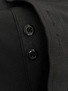 Manfinity Homme Men's Black Long-Sleeve Plus Size Business Casual Shirt Premium Embossed Design. - Black - View 4