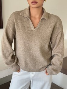 Dazy Plus Plus-Size Loose-Fitting Autumn And Winter Long-Sleeved Pullover Sweater For Commuting - Khaki - View 7