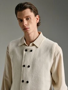 Calmiston Men Double Breasted Sweater Vest Old Money Formal - White - View 9