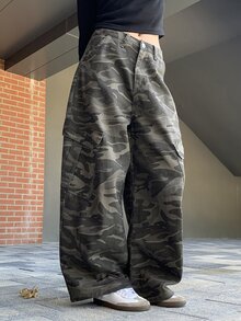 DAZY Women's Camouflage Casual Daily Travel Denim Jeans With Pockets And Buttons - Army Green - View 4