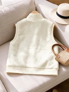 Rusticease Plus Size Women's Zipper Casual Versatile Winter Cotton Padded Vest - Apricot - View 2