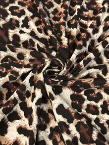 Cravure Elegant Plus Size Leopard Print Lace Patchwork V Neck Bell Sleeve Mermaid Long Dress - Brown - View 8