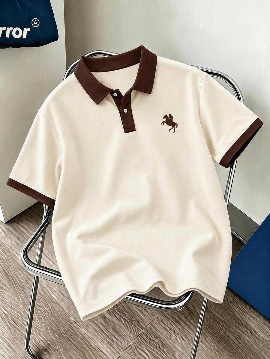 Daypath 男士騎士印花拼接配色 Polo 衫，適合日常休閒穿著、朋友聚會，送給男友的貼心禮物 - 彩色 - 查看 1