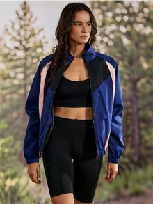 Exploreva Women's Colorblock Zipper Casual Versatile Daily Outdoor Jacket - Black - View 3