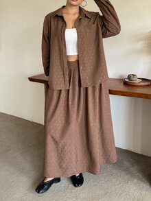Dazy Plus Spring & Autumn New Casual Style Shirt & A-Line Skirt 2pcs Set - Brown - View 6