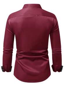 Manfinity Bizformal 男士襯衫精選－工藝系列：時尚拼接商務休閒長袖襯衫 - 酒紅色 - 查看 2