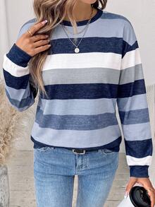 SHEIN LUNE 女款拼色休閒日常長袖運動衫 - 白色 - 查看 3