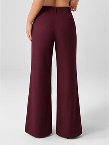 SHEIN PETITE بنطال بدلة كاجوال بخصر منخفض بتصميم شخصي جديد للخريف والشتاء - عنابي اللون - مشاهدة 2