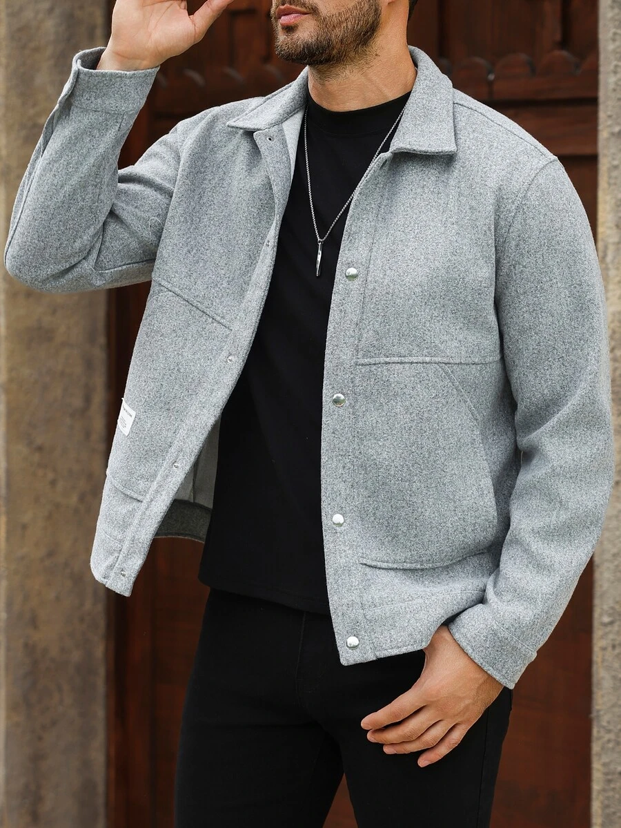 Manfinity Homme Mantel Pendek Kasual Minimalis Pria untuk Perjalanan Sehari-hari - Grey - View 1