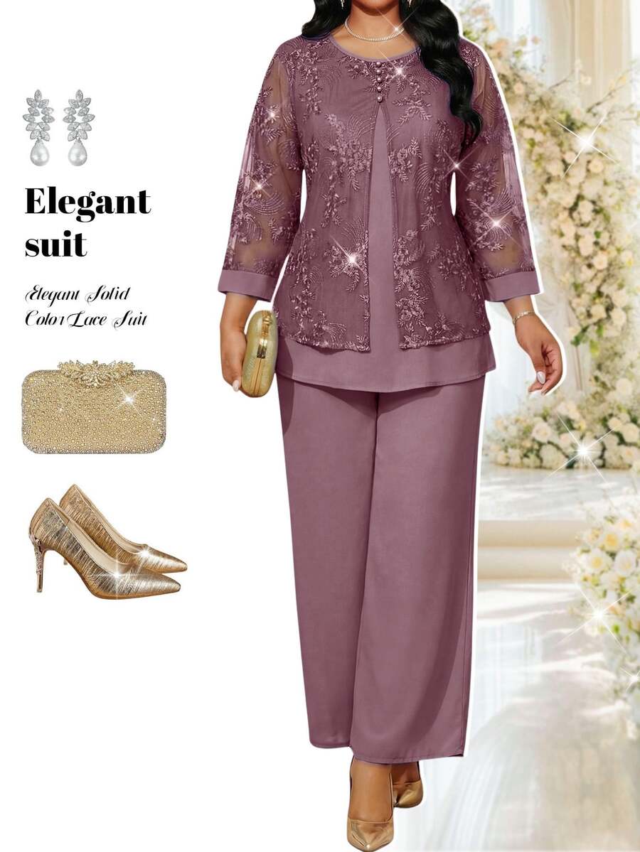 Fleurora Plus Size Suit Sets - Dusty Pink - View 1