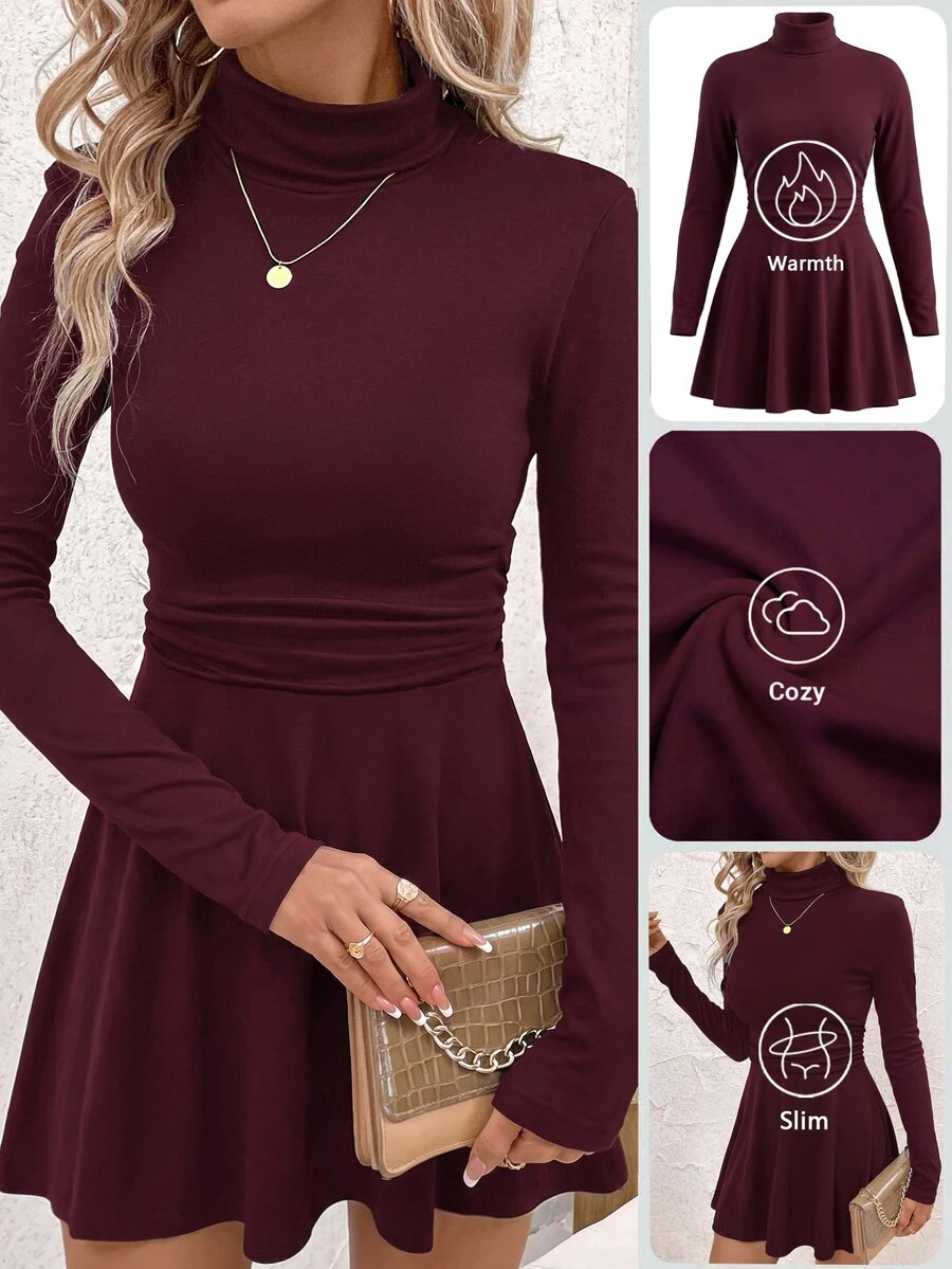 SHEIN Clasi Women's Solid Color Casual Minimalist Party Mini Dress - Burgundy - View 1