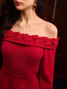 MOTF PREMIUM WOMEN'S AUTUMN/WINTER OCCASION WEAR OFF-SHOULDER SHORT DRESS FOR DATING - Red - View 1