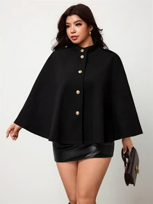 Enliva Plus-Size Elegant Shawl Coat For Women, Plus-Size Clothing For Autumn And WinterApple,Rounded Body - Black - View 3