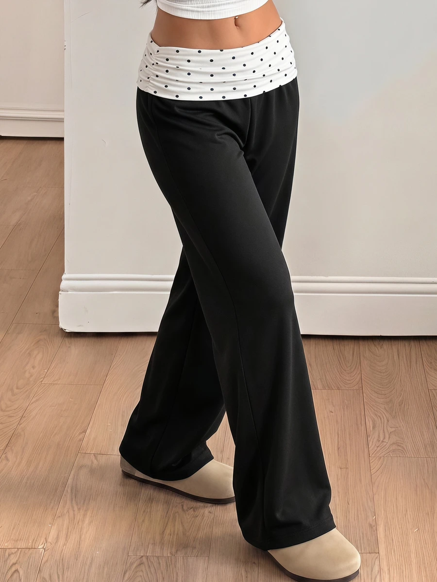SHEIN Tween Girl Fashion Casual Streetwear Daily Patchwork Colorblock Straight Leg Pants - Black - View 1