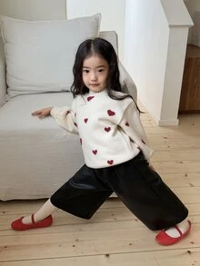 DAZY Baby Girls Daily Fashion Solid Color Minimalist Loose Wide Leg Long Pants - Black - View 5