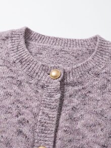 Grovea Plus Size Women's Fashion Metal Buckle Round Neck Patterned Sheer Knit Cardigan Casual Daily Wear Work Date Autumn Winter Outerwear - Multicolor - View 3