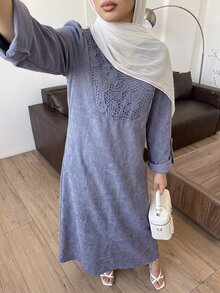Solavon Women's French Lace Long Sleeve Arabian Dress - Blue - View 7