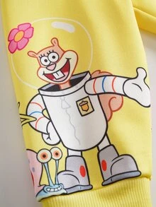 SpongeBob SquarePants | SHEIN Young Boy Cartoon Print Long Sleeve Sweatshirt And Jogger Pants Set - Yellow - View 5