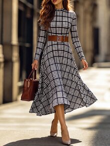 Editum Women's Plaid Casual Party Midi Dress - Brown - View 5