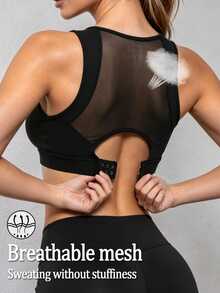 SHEIN Women's Solid Color Casual Daily Sports Bra - Black - View 2
