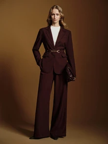 Anewsta Essential Anewsta Elegant Women's Metal Chain Decor Waist Belt Adjustable Silhouette Commuter Blazer Jacket - Burgundy - View 6
