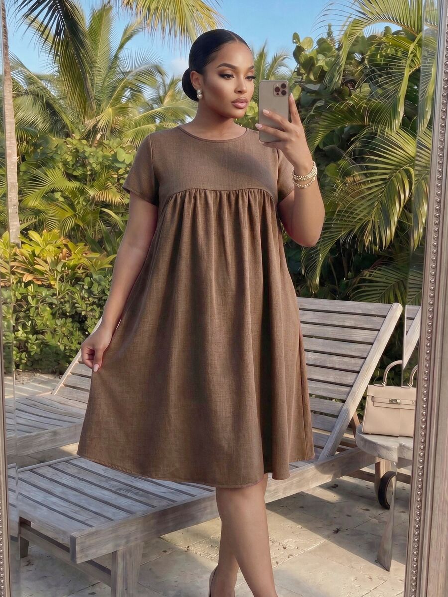 SHEIN Lady CURVE 加大洋裝 - 棕色 - 查看 1