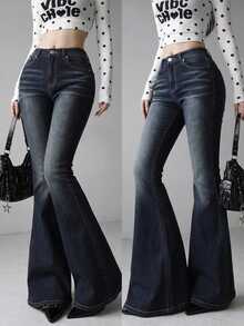 FRIFUL Women's Casual Daily Travel Denim Jeans With Pockets And Buttons - Blue - View 1