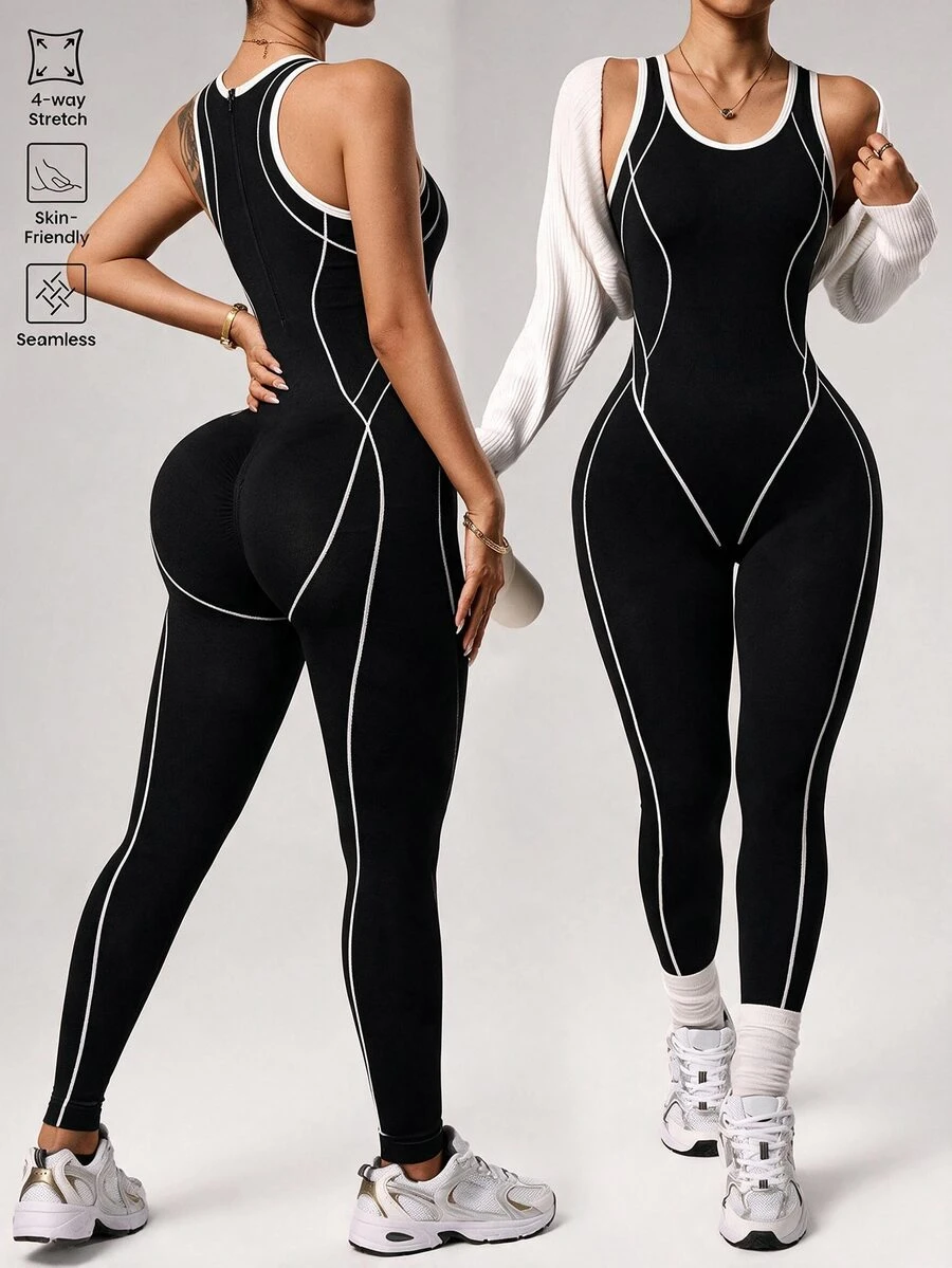 Slayform Mono deportivo de bloques de color para mujer - Negro - Ver 1