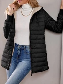 Aveloria Modichic Women's Solid Color Long Sleeve Zipper Hooded Fleece Casual Padded Padded Coat For Winter Clothes  - Black - View 5