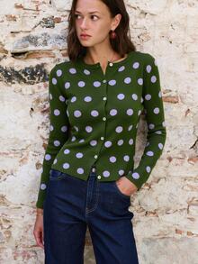 Nöista Women's Polka Dot Casual Versatile Daily Wear Cardigan - Green - View 8