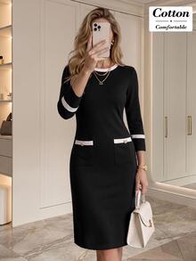 Medorina Women's Colorblock Casual Daily Summer Short Dress - Black - View 1