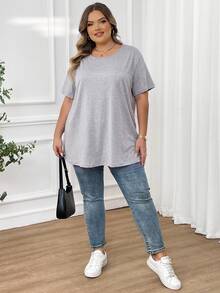 SHEIN CURVE+ 大碼T恤 - 淺灰色 - 查看 3