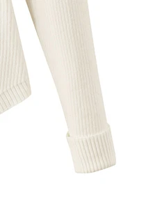 GlowEve Women's Fashion Ribbed Knit Denim Collar Patchwork Slim Fit Cropped Cardigan - White - View 5