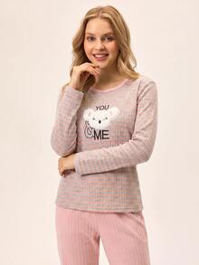 Loomlin 2pcs Contrast Colour Striped With Cute Koala Embroidery Detail PJ Set - Multicolor - View 4