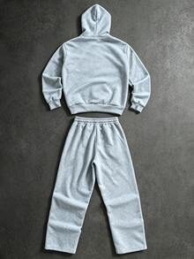 Manfinity Roghcode Men's Plus Size Hooded Zip-Up Sweatshirt Sweatshirt And Pants Set - Grey - View 2