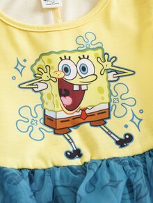 SpongeBob SquarePants | SHEIN Young Girl Cartoon Pattern Pleated Casual Daily Summer Dress - Yellow - View 4