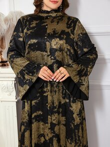 Al Najma Women's Long Sleeve Loose Elegant Glamorous Party Evening Dress Plus Size Arabian Style - Black - View 4