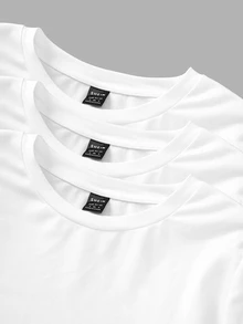 SHEIN EZwear 3件組女款素色圓領長袖休閒T恤 - 白色 - 查看 5