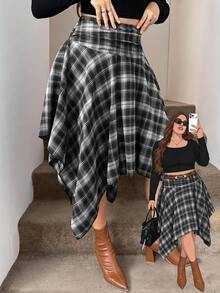 Easowa Curve Plus Size Women Plaid Casual Versatile Skirt - Multicolor - View 5