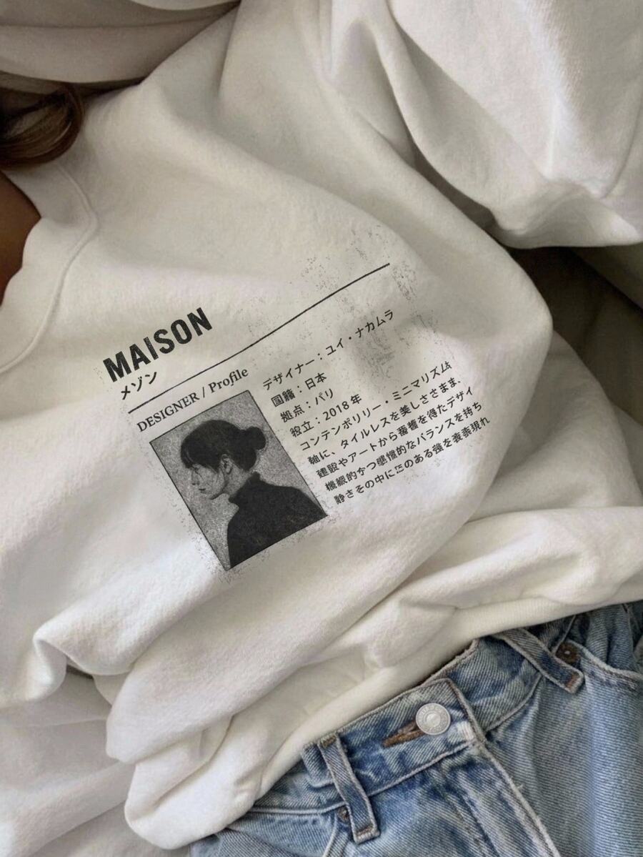 DAZY 女款白色圓領角色與字母印花寬鬆落肩長袖休閒百搭套頭衛衣 - 白色 - 查看 1