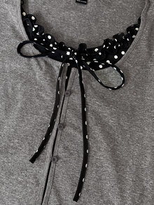 Bijouette Zanying Summer Plus Size Black And White Casual Elegant Sexy 2 In 1 Top Contrast Color Frill Trim Patchwork Polka Dot Inner Design Birthday - Grey - View 7
