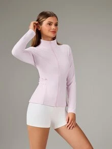 OutZeal Gym Top Women Sports Jacket Yoga Casual Soft Slim Fit Zip Up Active Tops - Pink - View 6