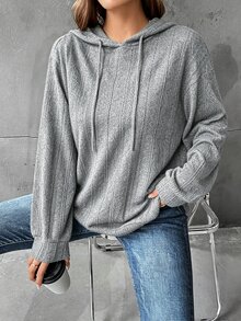 SHEIN LUNE 素色落肩連帽衛衣，秋冬長袖上衣，休閒款 - 淺灰色 - 查看 5