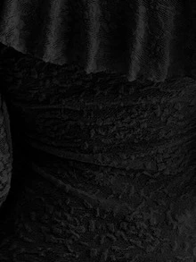 Feyla Women's Romantic Asymmetrical Shoulder Ruffle Trim Lace T-Shirt - Black - View 4